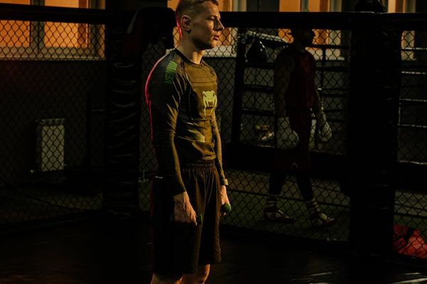 Athlete in deep concentration during a workout session.